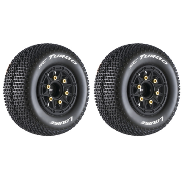Louise R/C SC-Turbo 1/10 SC Soft Tires w/12/14/17mm Removable Hex, Black Rim (2)