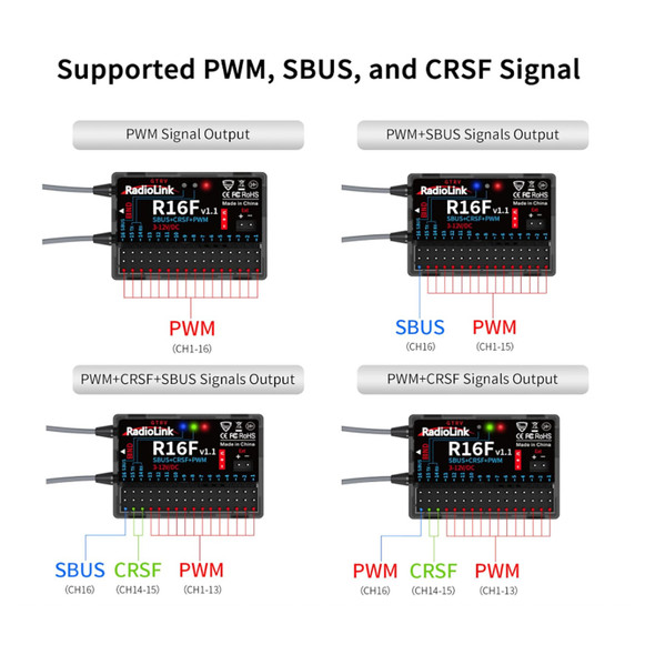Radiolink R16F 16 Channel 2.4G RC Receiver for Aircraft & Surface Transmitters Radiolink R16F 16 Channel 2.4G RC Receiver for Aircraft & Surface Transmitters