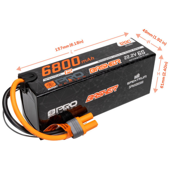 Spektrum SPMXB6S68 22.2V 6800mAh 6S 120C Smart G2 Pro Basher LiPo Battery : IC5