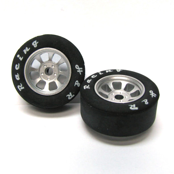 H&R Racing HR1105 Nascar Front Silver Narrow Wheel w/ Rubber Tire (2) 1:24 Slot Car