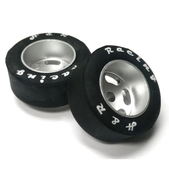 H&R Racing HR1301 27 x 12mm Rubber Tire w/ Wheel 1/8 Axle (2) 1:24 Slot Car