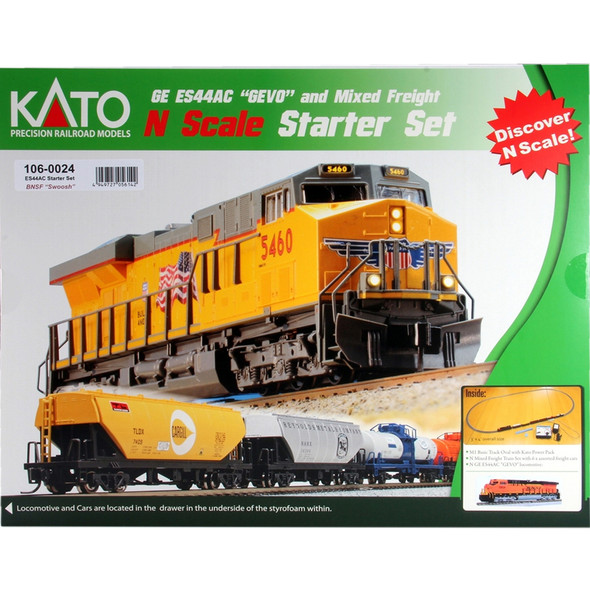 Kato 106-0024 GE ES44AC GEVO & Mixed Freight Starter Set BNSF Swoosh N Scale