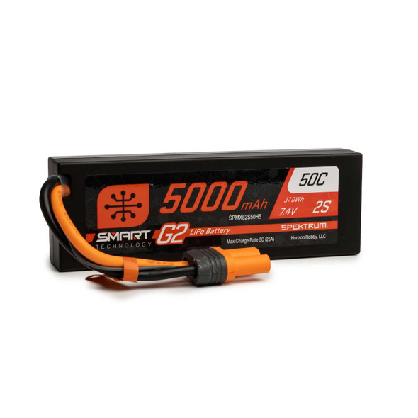 Spektrum SPMX52S50H5 7.4V 5000mAh 2S 50C Smart G2 Hardcase LiPo Battery : IC5
