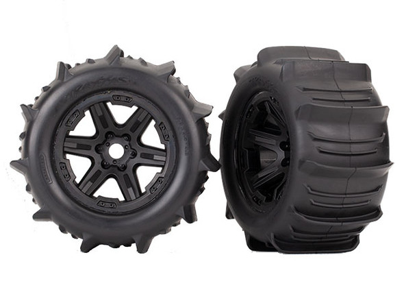 Traxxas 8674 Tires & Wheels Assembled Glued/Black 3.8" Wheels (2) : E-Revo VXL
