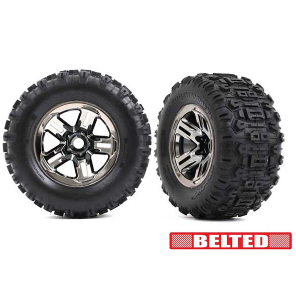 Traxxas 9573A Belted Sledgehammer Tires w/Black Chrome Wheels & Foam Inserts (2) for Sledge