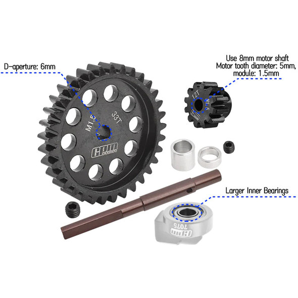GPM 40Cr Carbon Steel M1.5 Spur Gear 33T + Motor Gear 12T for 1:5 Traxxas X Maxx