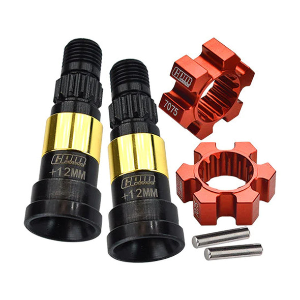 GPM F/R Harden Steel #45 CVD Joint (+12mm) Alum Wheel Hex Hubs Orange for X-Maxx