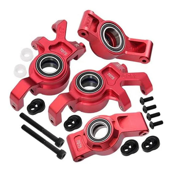 GPM Alum Front Steering Blocks & Rear Hub Stub Axle Carriers Red for X-Maxx/XRT