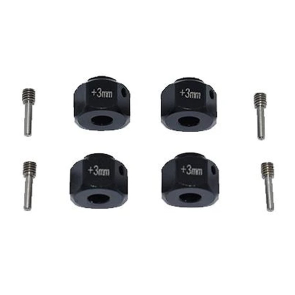 GPM Alum Wheel Hex Adapters +3mm Black : SCX10 III Jeep Wrangler / Capra 1.9