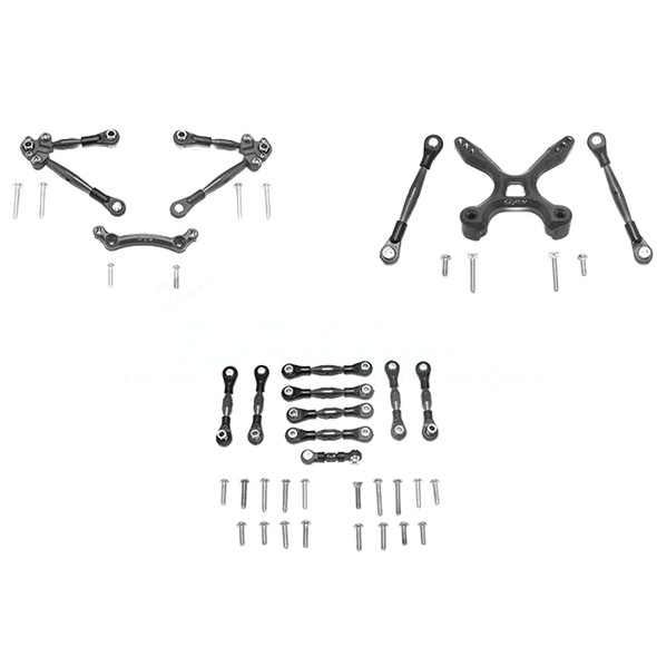 GPM Alum F&R Tie Rods w/Stabilizer for C Hub + Whole Car Tie Rods Black for 4-Tec 2.0/3.0