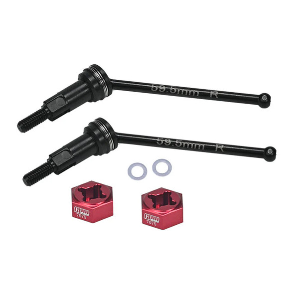 GPM Med. Carbon Steel Rear CVD Drive Shafts w/Alum Whl Hex Red for Arrma Grom