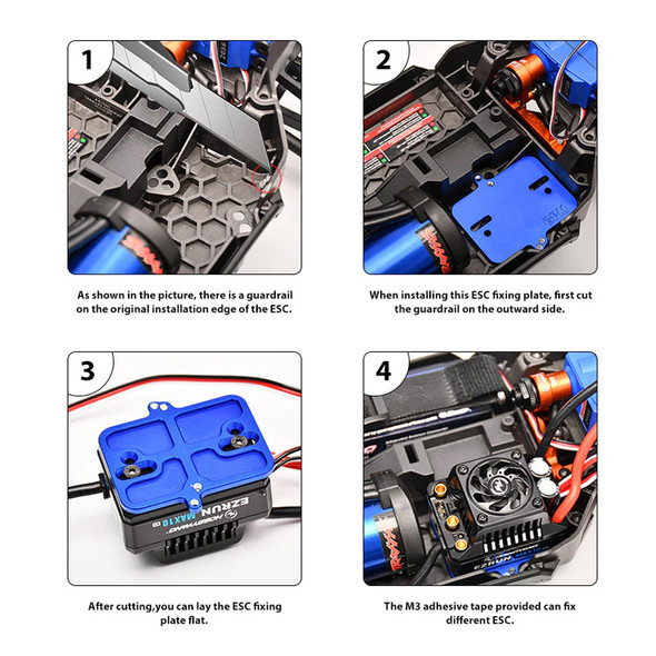 GPM Aluminum 7075 Alloy Electronic Mount Plate Blue for Traxxas 1/16 Mini Maxx