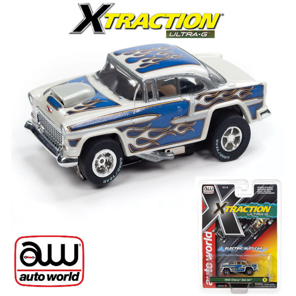 Auto World Xtraction 1955 Chevrolet Bel Air (Blue) HO Scale Slot Car
