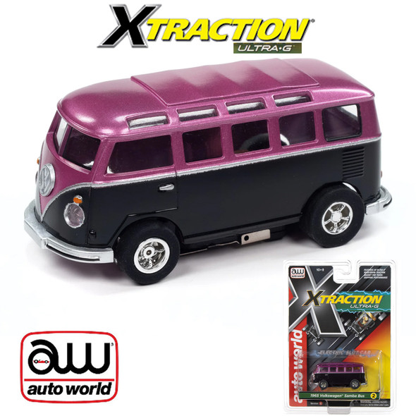 Auto World Xtraction 1965 VW Samba Bus (Black/Purple) HO Scale Slot Car