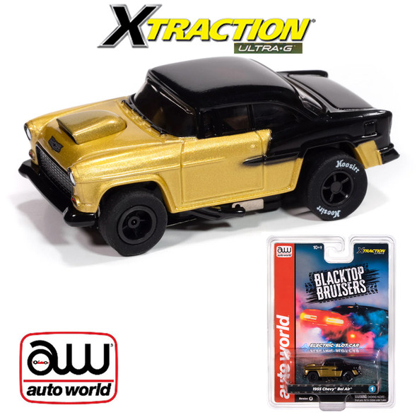 Auto World Xtraction 1955 Chevrolet Bel Air (Metallic Gold & Black) HO Scale Slot Car