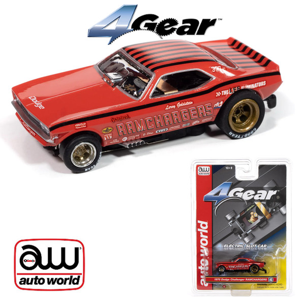 Auto World 4Gear 1970 Dodge Challenger Ramcharger (Red) HO Scale Slot Car