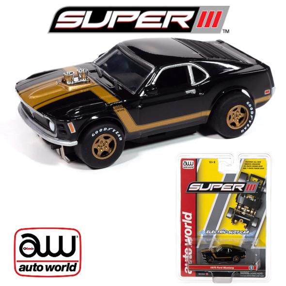 Auto World Super III 1970 Ford Mustang (Black) HO Scale Slot Car