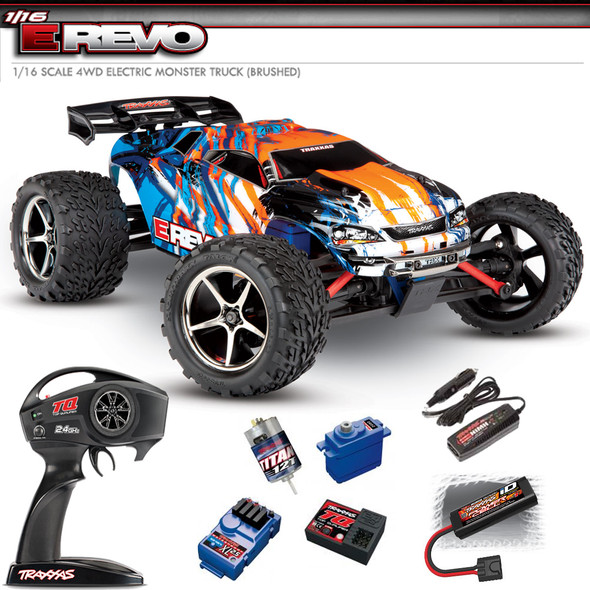 Traxxas E-Revo 1/16 4WD Brushed Truck Orange RTR w/ TQ Radio / iD Battery