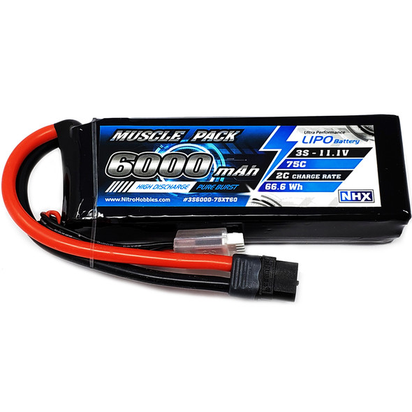 NHX Muscle Pack 3S 11.1V 6000mAh 75C Lipo Battery w/ XT60 Connector