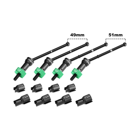 GPM Alum 4140 Carbon Steel F&R CVD Drive Shafts w/Wheel Hex Green for 1/18 Granite Grom