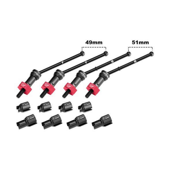 GPM Alum 4140 Carbon Steel F&R CVD Drive Shafts w/Wheel Hex Red for 1/18 Granite Grom