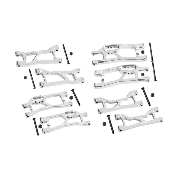 GPM Aluminum Front + Rear (Upper & Lower) Suspension Arms Silver for 1:16 Mini XRT