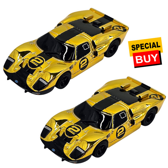 AFX Ford GT40 MKII #2 Gold Chrome / Black Edition Mega G+ Chassis HO Slot Car (2)