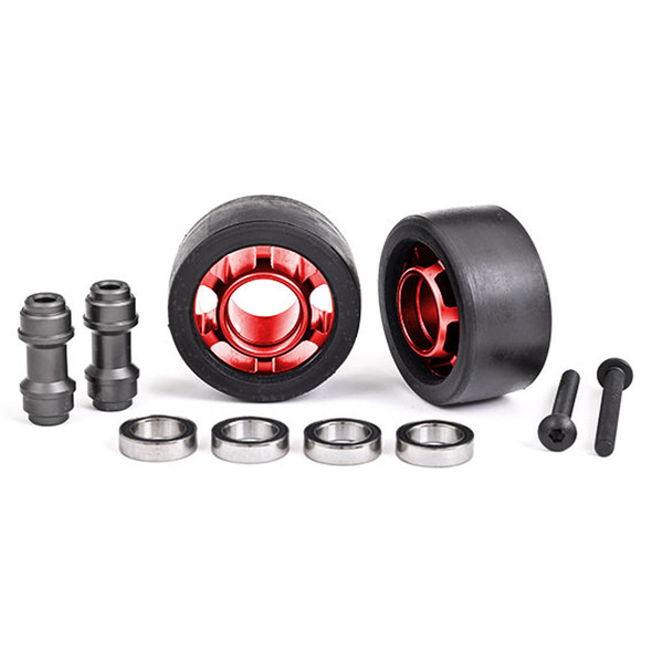 Traxxas 7775R Aluminum Wheelie Bar Wheels (2) Red for Maxx / Sledge / X-Maxx