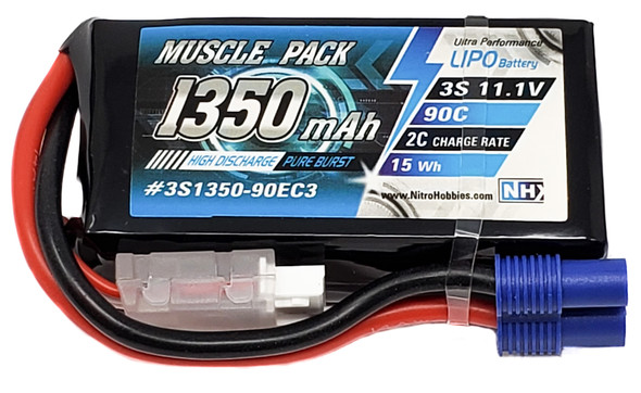 NHX Muscle Pack 3S 11.1V 1350mAh 90C Lipo Battery w/ EC3 Connector