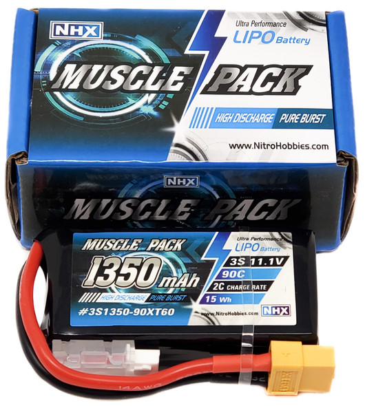 NHX Muscle Pack 3S 11.1V 1350mAh 90C Lipo Battery w/ XT60 Connector