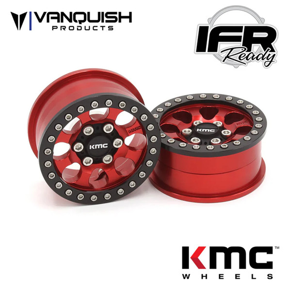 Vanquish 1.9 Aluminum KMC KM237 Riot Beadlock Wheels Red (2) VPS08133
