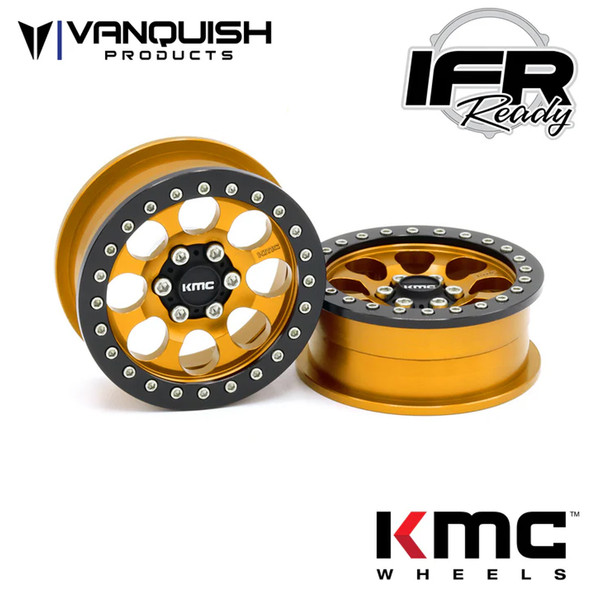 Vanquish 2.2 Aluminum KMC KM237 Riot Beadlock Wheels Gold (2) VPS08067