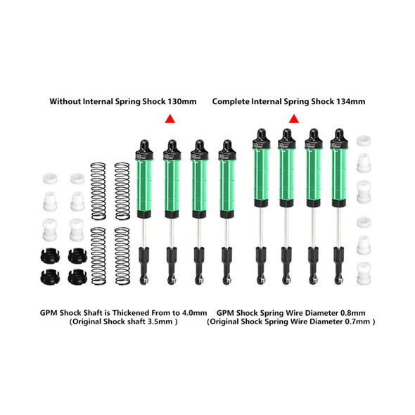 GPM Alum Front & Rear Spring Shock Set 130 & 134mm Green for Losi 1/8 LMT 2.0