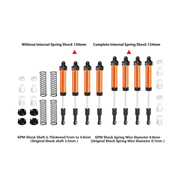 GPM Alum Front & Rear Spring Shock Set 130 & 134mm Orange for Losi 1/8 LMT 2.0