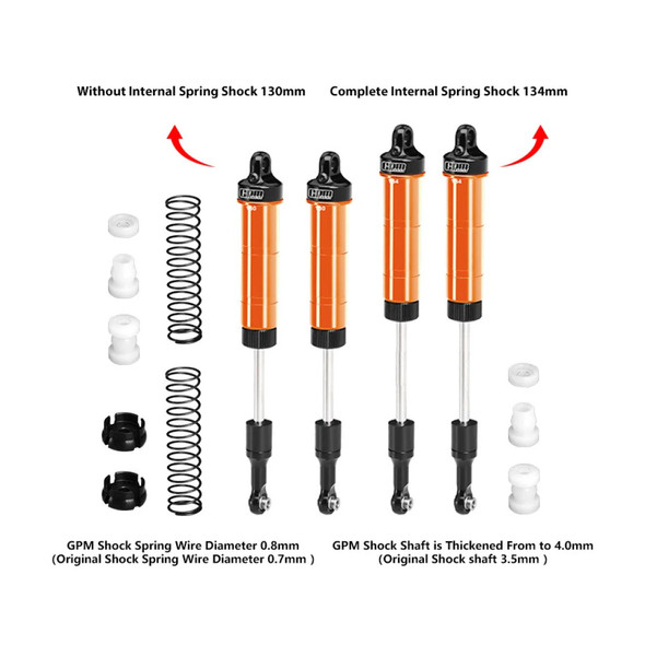 GPM Aluminum Front Or Rear Spring Shock 130 & 134mm Orange for Losi 1/8 LMT 2.0