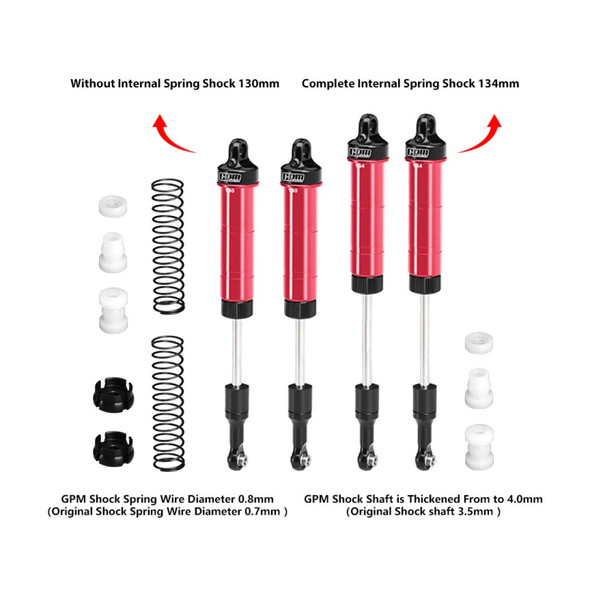 GPM Aluminum Front Or Rear Spring Shock 130 & 134mm Red for Losi 1/8 LMT 2.0