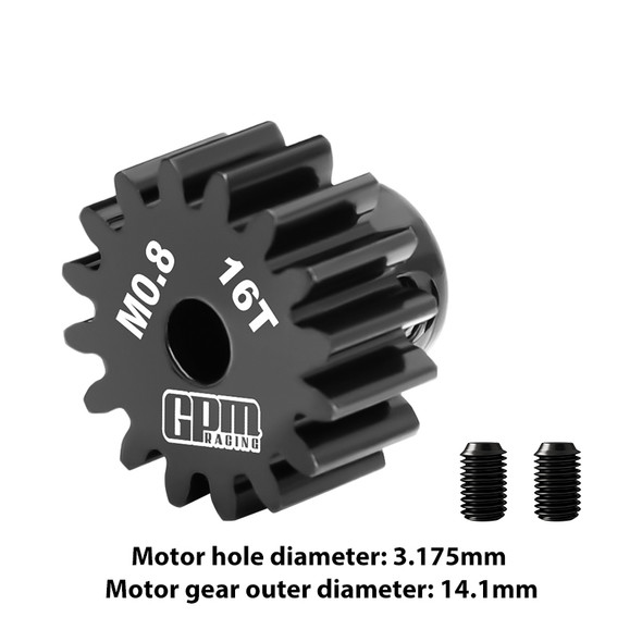 GPM 40Cr Steel Motor Gear 16T (32 Pitch, Module 0.8mm) Motor Tooth Diameter 3.175mm