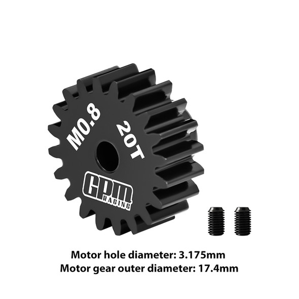 GPM 40Cr Steel Motor Gear 20T (32 Pitch, Module 0.8mm) Motor Tooth Diameter 3.175mm