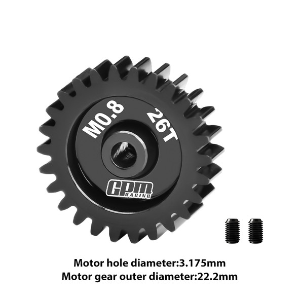 GPM 40Cr Steel Motor Gear 26T (32 Pitch, Module 0.8mm) Motor Tooth Diameter 3.175mm