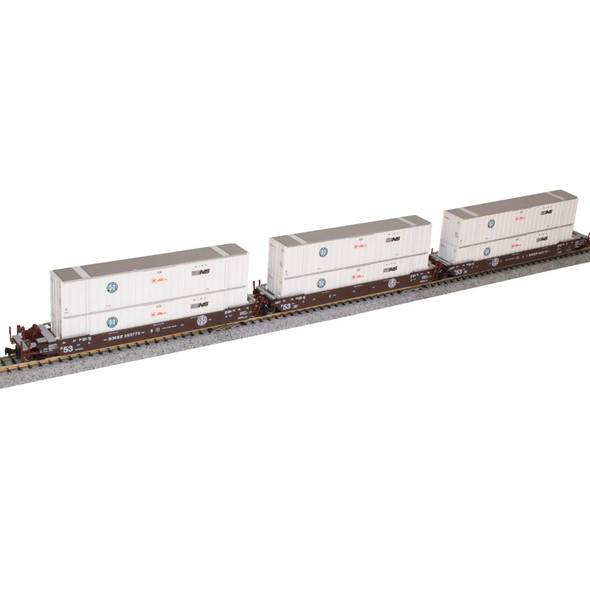 Kato 106-6185 MAXI-IV 3-Unit Well Cars w/ BNSF Containers #253770 N Scale