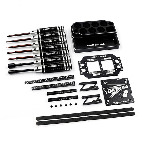 Yeah Racing YT-0254BK Aluminum Mini-Z Tools & Chassis Set Up Set w/Car Stand & Tools Stand