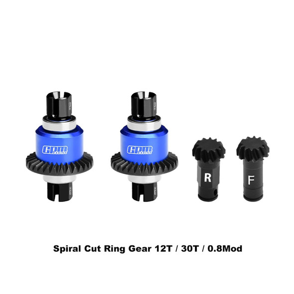 GPM Carbon Steel + Alum F&R Diff Gear Set 12/30T Blue for 1/18 Granite Grom