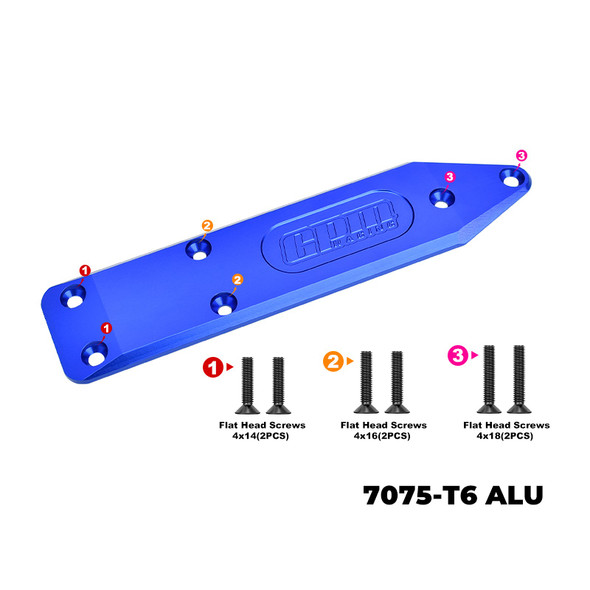 GPM Alum Rear Chassis Skid Plate Brace Thick 5mm Blue for 1/8 NOTORIOUS 6S V6
