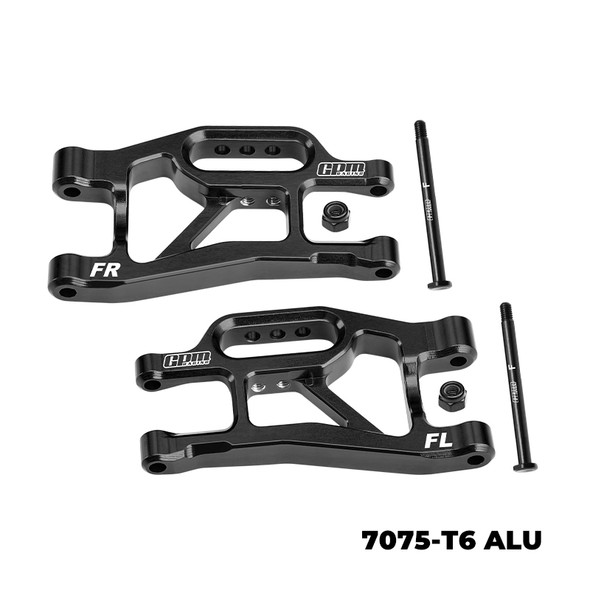 GPM Aluminum 7075 Alloy Front Lower Suspension Arms Black for 1/16 Mini Slash