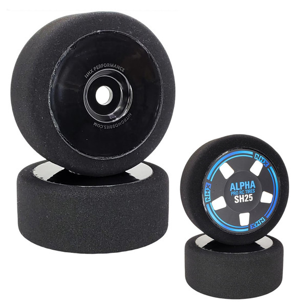 NHX RC 1/8  Alpha SH25 Black Pre-Glued Foam Tires/Wheels 104mm (2)