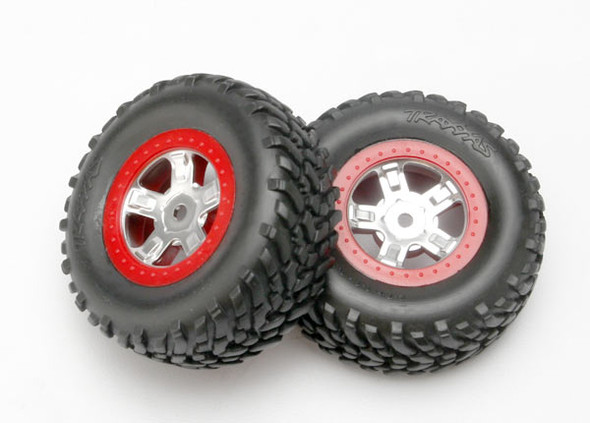 Traxxas 7073A SCT Tires w/ Red Beadlock Chrome Wheels