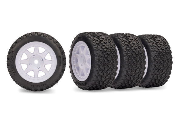 Traxxas 10874 Front & Rear Tires w/ 8-Spoke White Wheels (4) for Mini Rally VXL