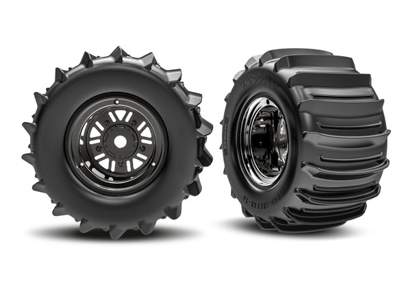 Traxxas 10973-BLKC Paddle Rear Tires w/ Black Chrome Wheels (2) for Funco Pro Scale