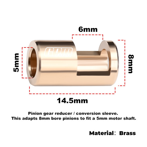 GPM R/C Accessories Brass Pinion Gear Reducer/Conversion Sleeve (8mm-5mm)