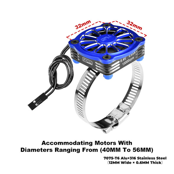 GPM Aluminum 40x40mm RC Cooling Fan Adjustable Blue for 40-56 Series Motor
